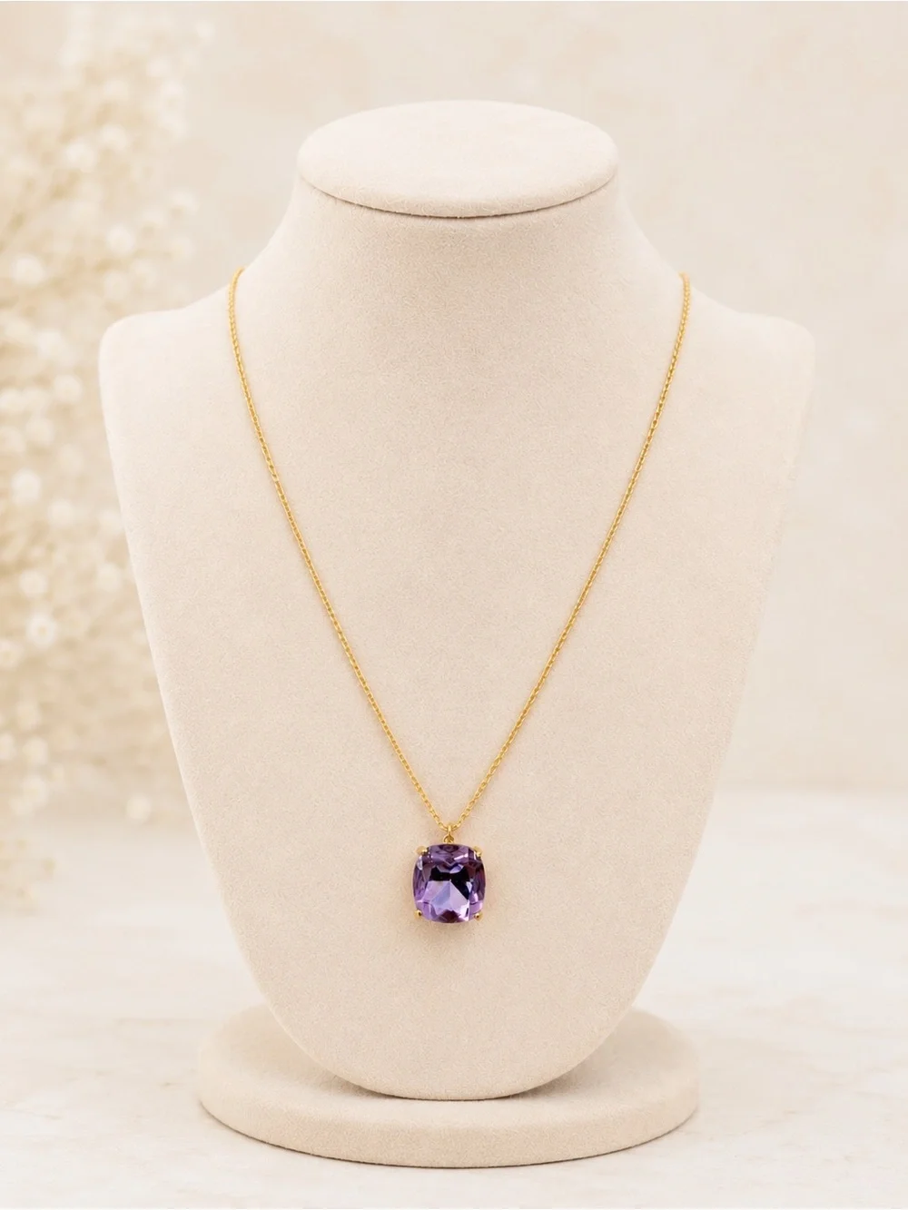 Tory Burch Gold Tone Purple Crystal Pendant Necklace Adjustable Chai